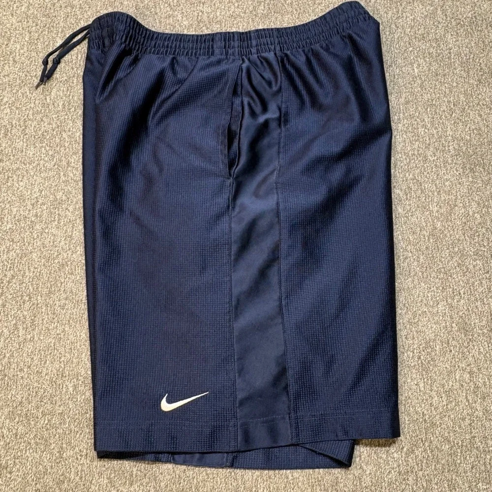 Nike Basketball Shorts Mens Large Navy Blue Mesh Athletic Gym Drawstring Swoosh